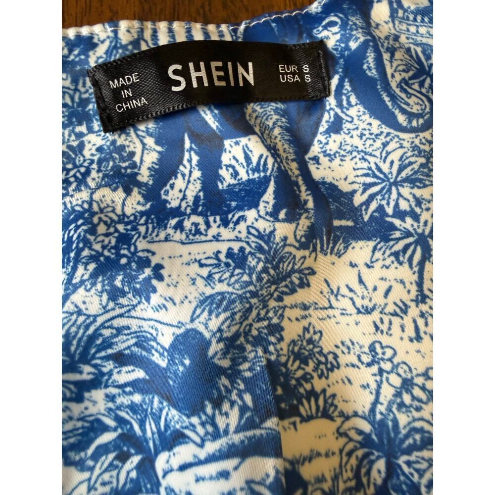 shein corset style top blue cherub design full zip back womens small - Picture 3 of 6
